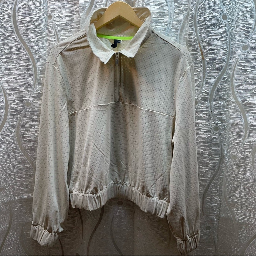 JOELLE ACTIVE Womens‎ Mesh Pullover Jacket XL Beige Quarter Zip Collared
